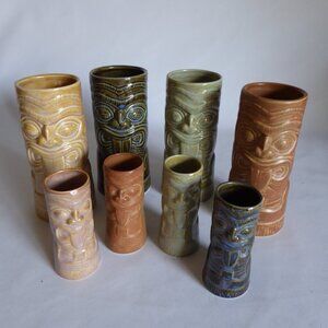 NEW CHIKI TIKI BRAND CERAMIC TIKI MUG & SHOT GLASS SET OF 8